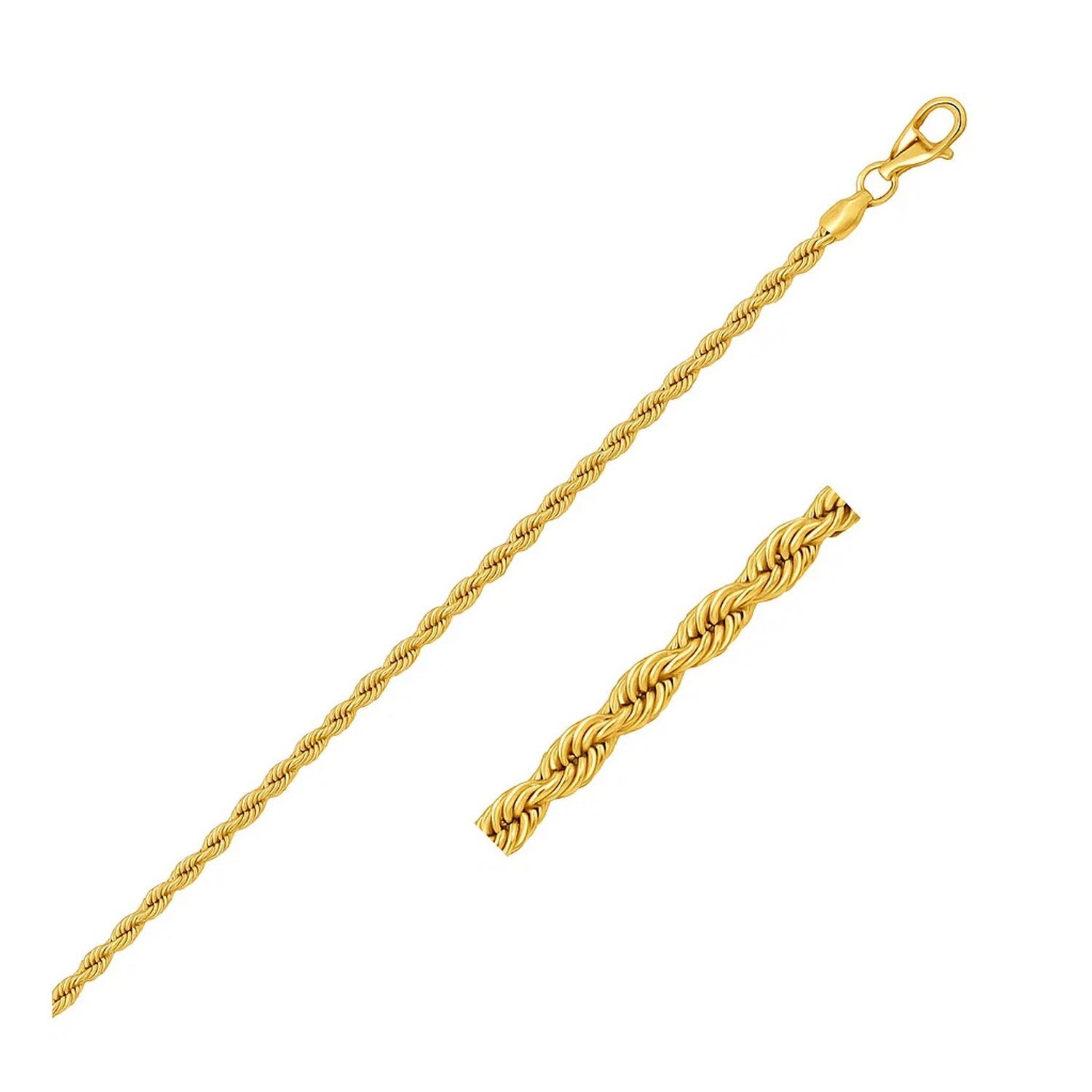 14k Yellow Gold Solid Diamond Cut Rope Bracelet (2.50 mm) in a sleek high-contrast midnight luxury editorial style